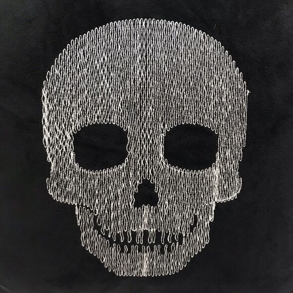 Skeleton Skull & Coffins Square Throw Pillow Plush Black White Gothic Decor 15" - Picture 3 of 8